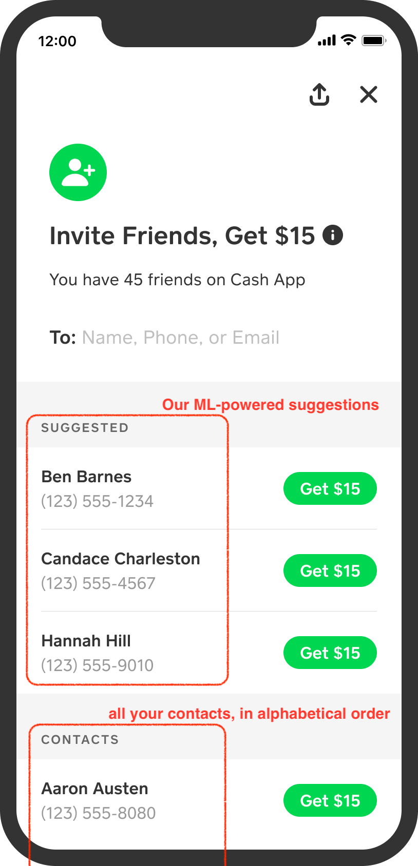 invite friends screen sections